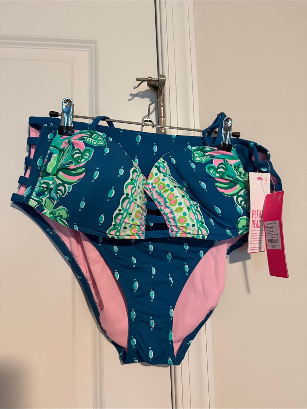 Lilly Pulitzer Teal, Pink & Green Print Bikini (top size 12, bottom size 14)